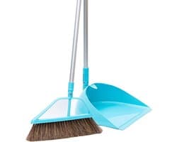 Stoffer en blik - Bezem set - Huishoudelijk schoonmaken - Roestvrijstalen handvat - Lang handvat - Grijs