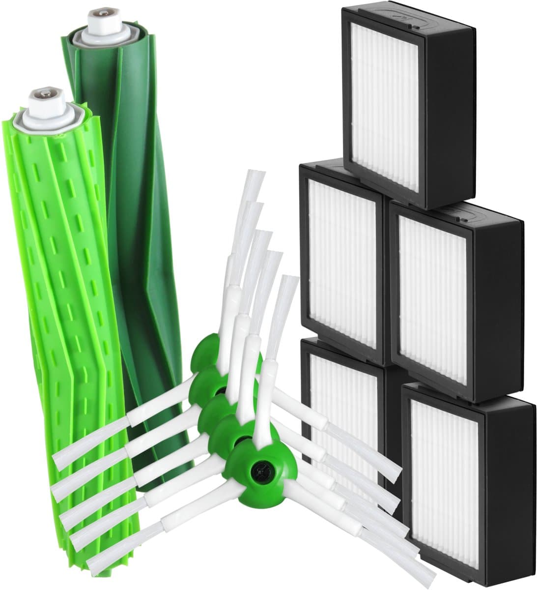 Dparts vervangingsset geschikt voor iRobot Roomba - 5 HEPA filters - 2 rubberen borstels - 5 zijborstels - voor E5 E6 i3 i3+ i4 i4+ i5 i5+ i6 i6+ i7 i7+ i8 i8+ J7 J7+ - filterset vervangkit - 4757966 — afbeelding 1