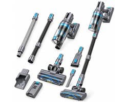 Kymo Steelstofzuiger Draadloos - 450W - 33kPa - Stofzuiger Zonder Zak - Draadloze Stofzuiger op Accu - Kruimeldief - Handstofzuiger - Snoerloze Stofzuiger - Voor Dierenharen - 62 Min Accu - 450W - HEPA Filter