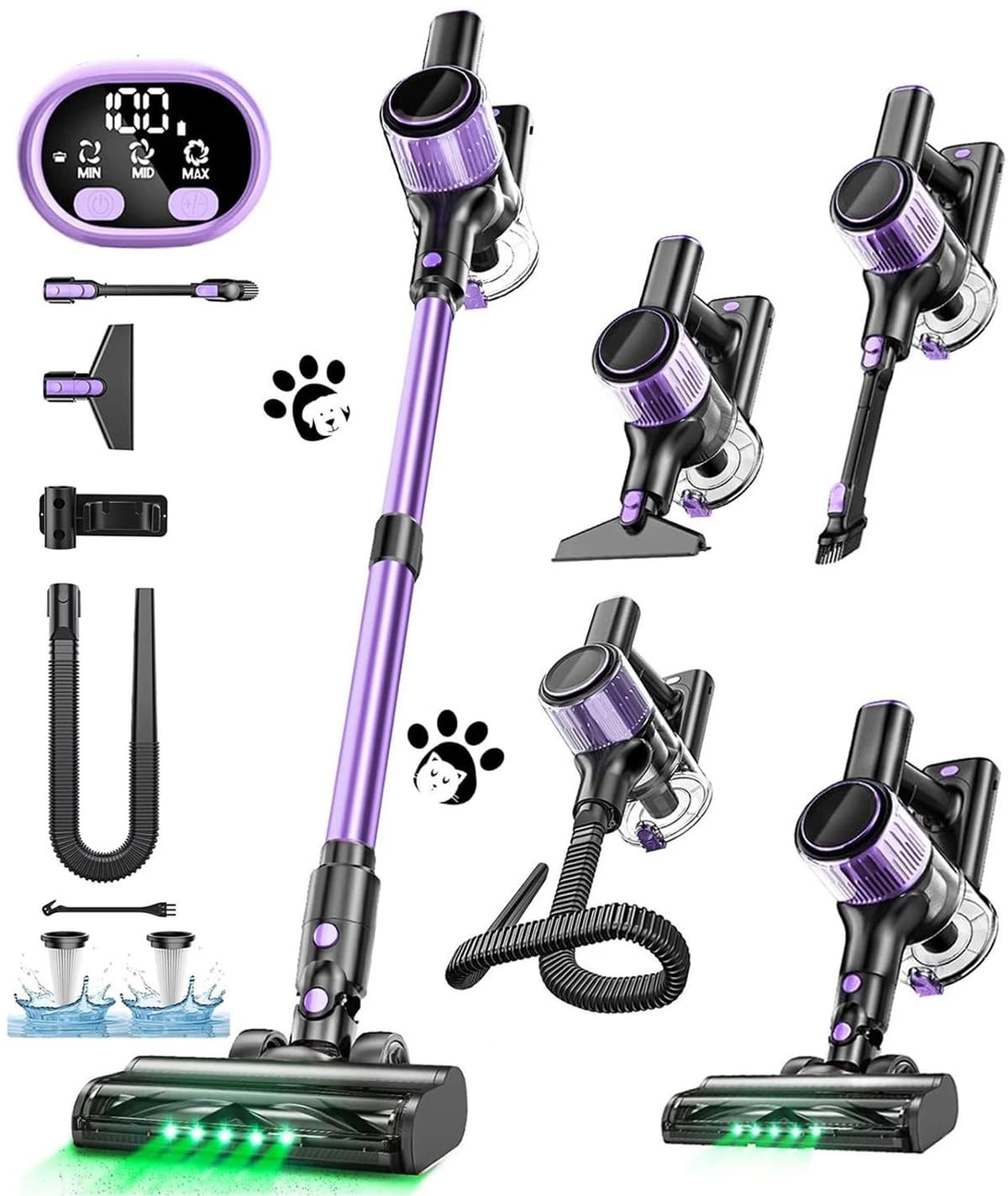 Hutjemutje - steelstofzuiger - draadloze stofzuiger - vacuum cleaner - zonder zak - 500W - krachtig - ideaal voor huisdierenharen & alle vloertypes - paars — afbeelding 1