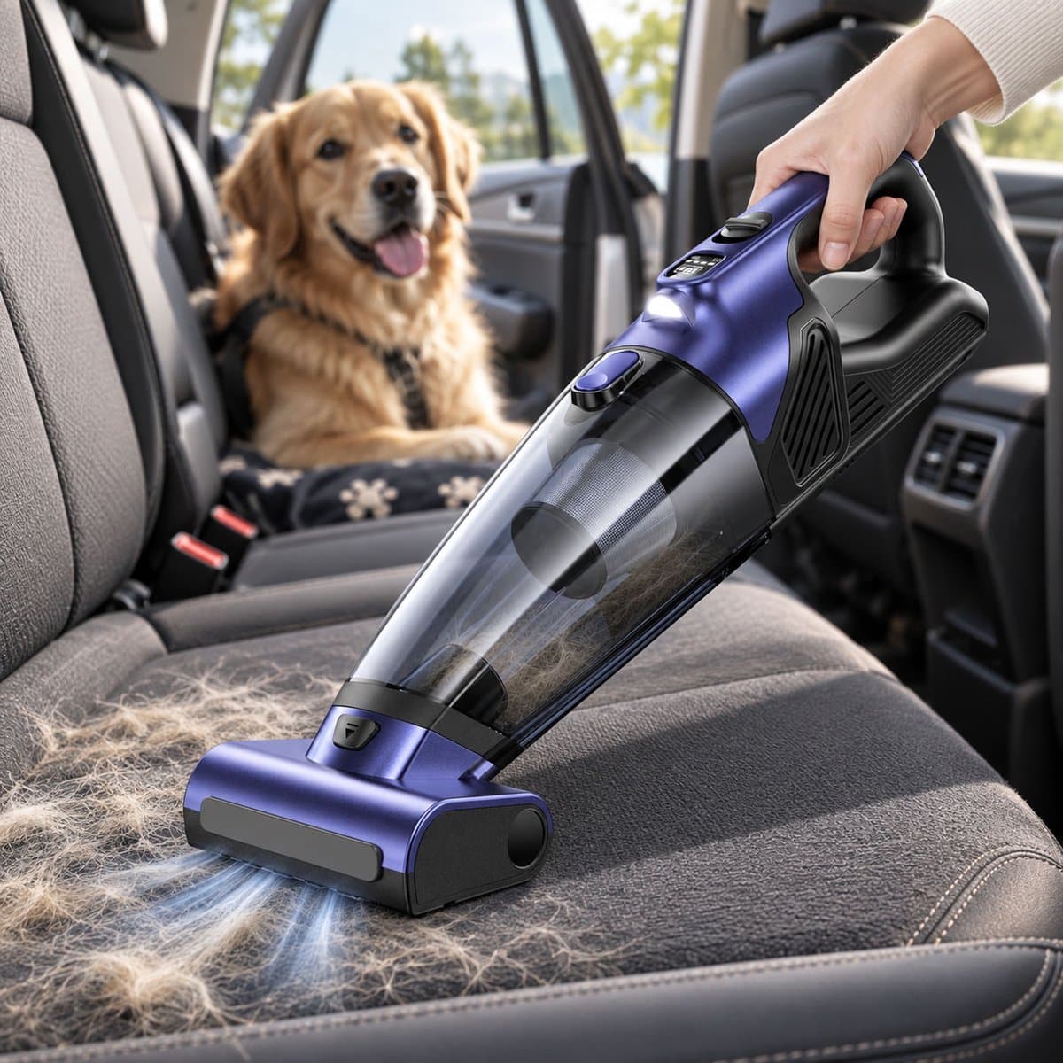 Rosnek Kruimeldief Snoerloos - Handstofzuiger voor Dierenharen 20000 Pa - Gemotoriseerde Pet Hair Borstel - 720 ml Stofreservoir - HEPA Filter - 2 Zuigstanden - Autostofzuiger voor Bank, Trap en Auto — afbeelding 1