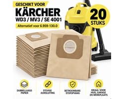 AUM® Stofzuigerzakken voor Kärcher WD3 – 20 Stuks – MV3, SE 4001, A2204 – Alternatief voor 6.959-130.0 – Dubbellaags Papier