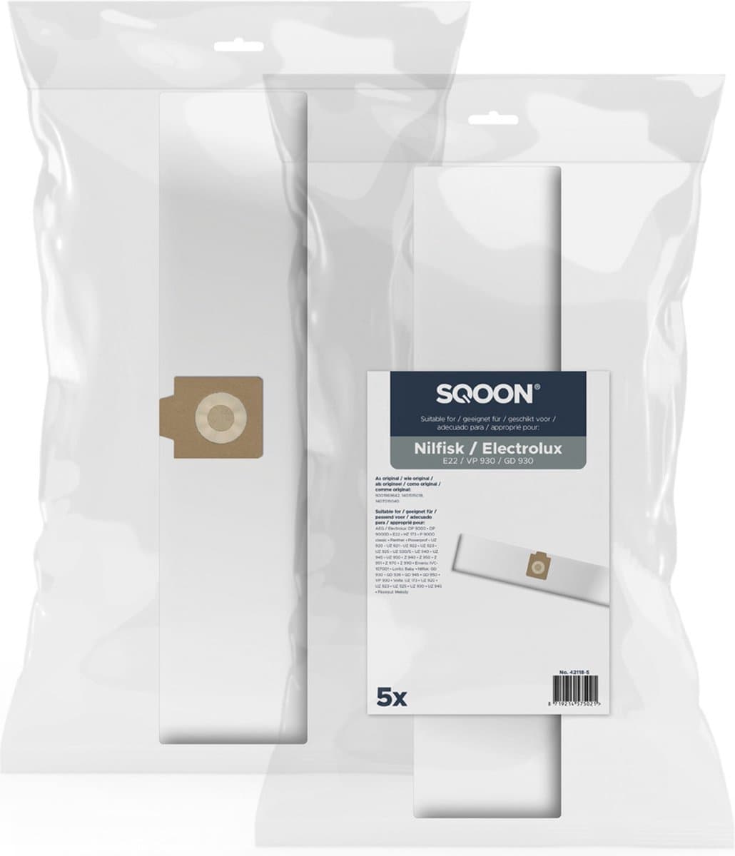 SQOON® Stofzuigerzakken Geschikt voor Nilfisk & Electrolux GD930 / E22 / UZ930 - Vervangt Originele Zak - 5 Stuks — afbeelding 1