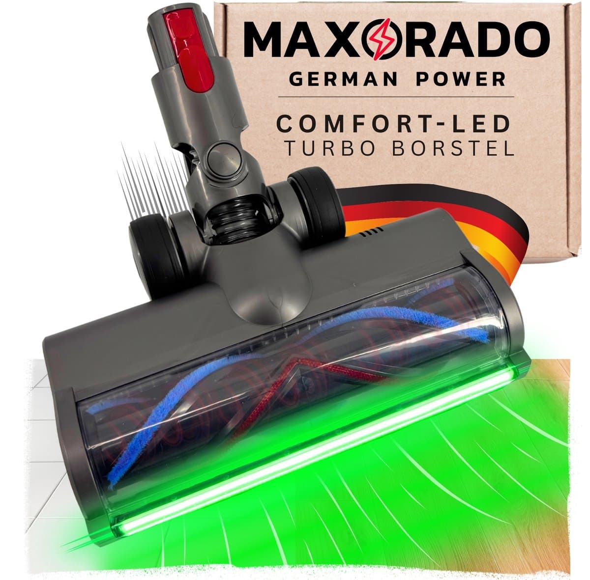 Maxorado comfort led stofzuigermond elektrische turbo borstel met verlichting - turbo zuigmond geschikt voor dyson v7 v8 v10 v11 v15 vloerborstel vervangend opzetstuk — afbeelding 1