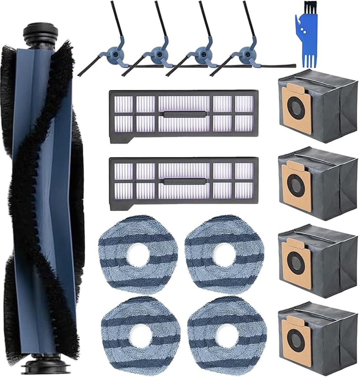16 stuks reserveonderdeel voor Eufy X10 Pro Omni robotstofzuiger, 1 rolborstel, 4 zijborstels, 2 filters, 4 dweilpad, 4 stofzak, 1 reinigingsborstel — afbeelding 1