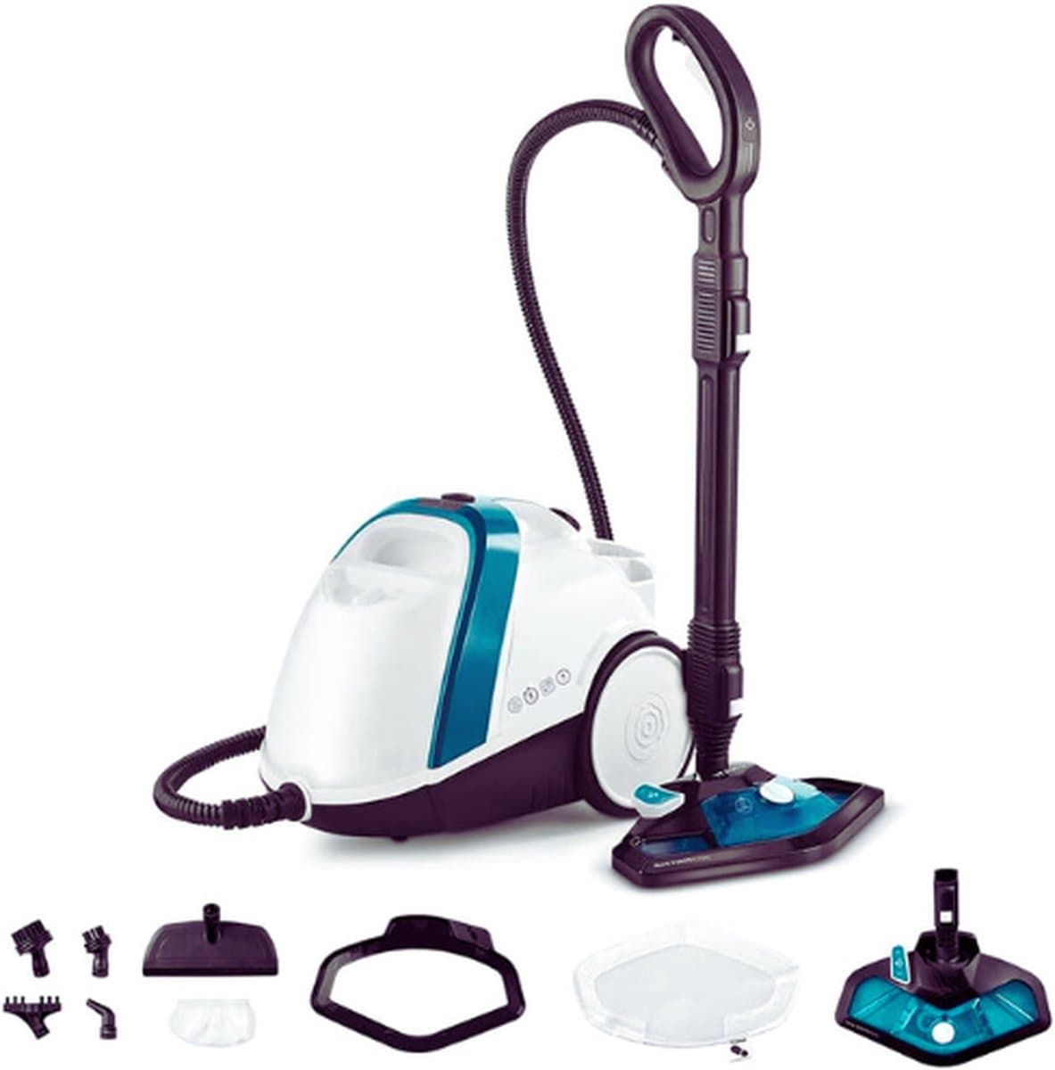 Vaporetto Smart 100_T Stoomreiniger met Hogedrukboiler - 4 Bar Stoomdruk - Onbeperkte Stoom - Doodt tot 99,99% Virusdeeltjes - Ziektekiemen En Bacteriën - 9 Accessoires - Wit/Turquoise — afbeelding 1