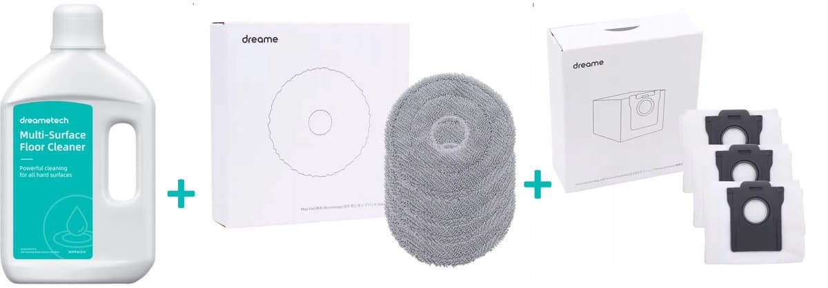 Dreame Multi-Surface Floor Cleaner - Schoonmaakmiddel - AWH6 - 1000ml + 4 x MOPPEN + 3 x STOFZAKKEN voor de Dreame L10s pro Ultra / Heat X30, X40, X50, L40, MOVA P10, E30 en P50 - Set met originele producten van het merk DREAME — afbeelding 1