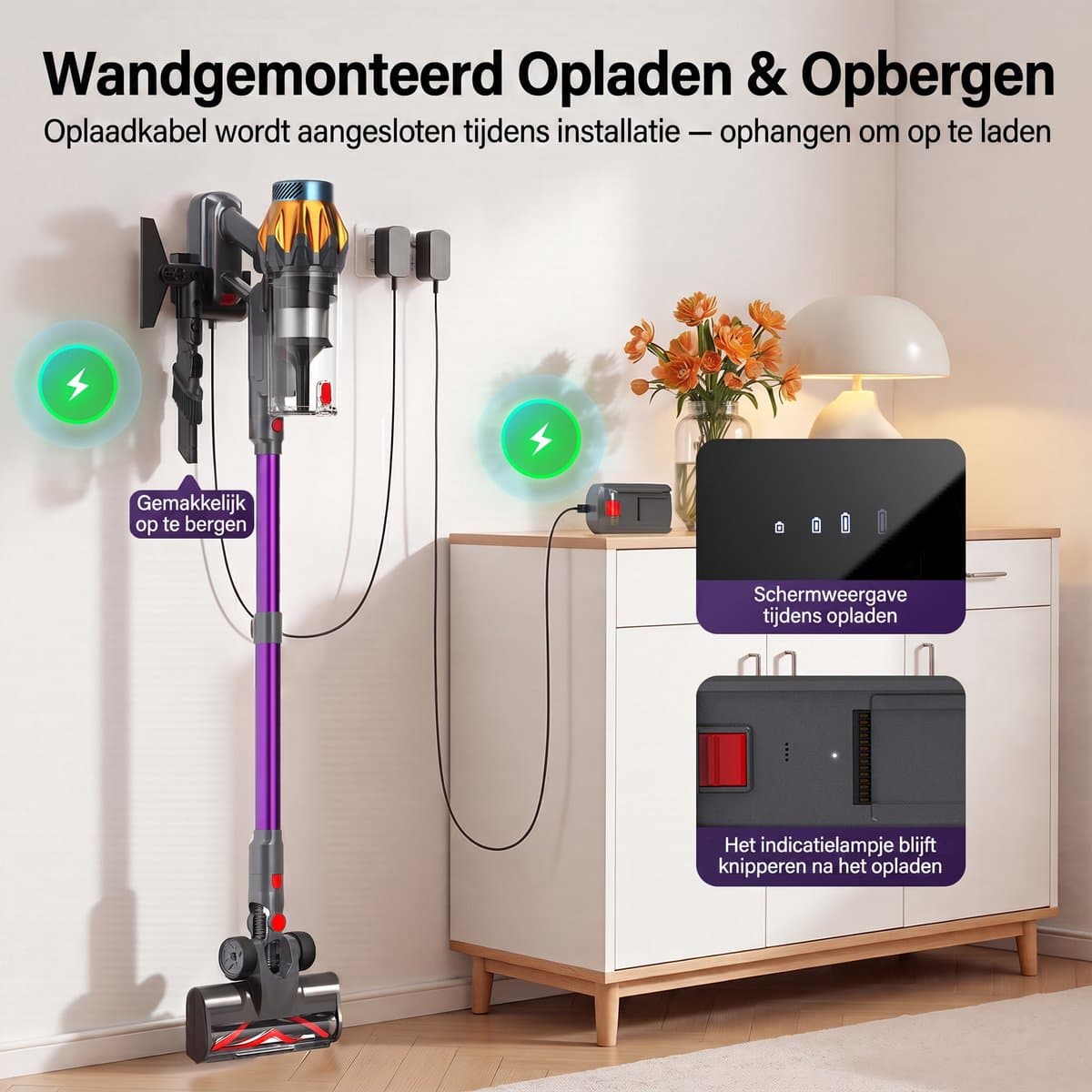 Lubluelu P6 Draadloze Steelstofzuiger 45Kpa- 5 in 1 Handstofzuiger - Zelfstaand Design - 50 Min Gebruikstijd - Verwijderbare Batterij- Anti-klit Borstel - HEPA-filter - LED-koplampen — afbeelding 1