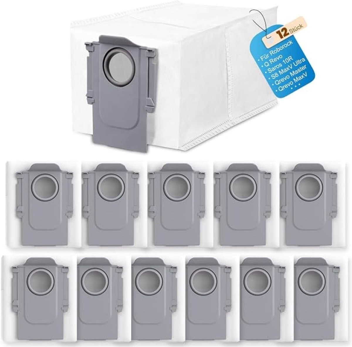 12 stofzakken voor Roborock Saros 10, Saros 10R, S8 MaxV Ultra, Qrevo Pro, Qrevo MaxV en S8 Max Ultra robotstofzuiger - 3,0 liter, 4-laags filter, stofzuigerzakken (max. 60 dagen stofopslag) — afbeelding 1