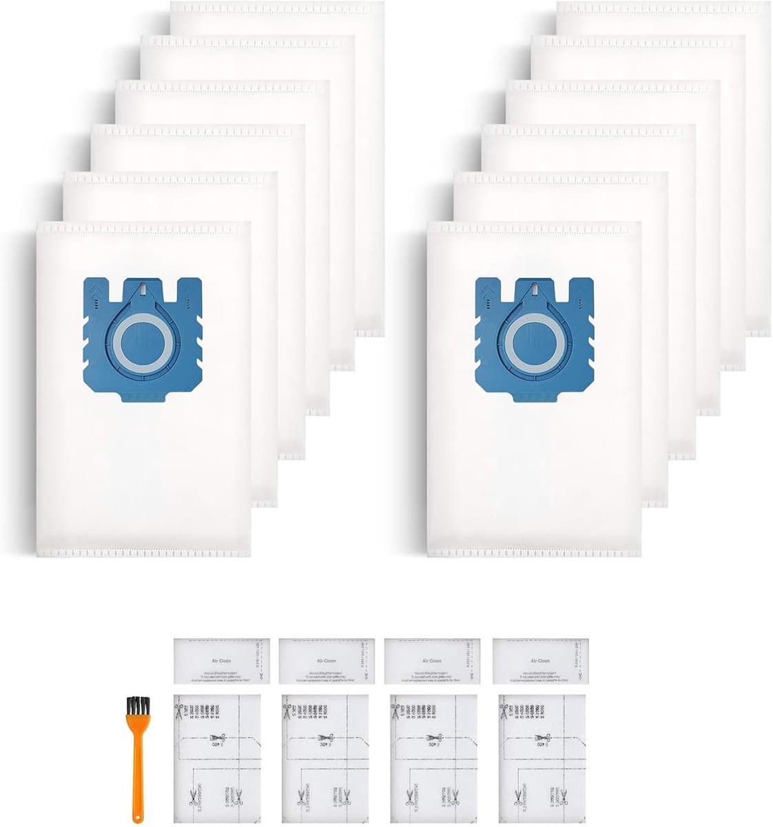 Set van 12 GN 3D stofzuigerzakken geschikt voor Miele Hyclean Classic C1 / Complete C2 / C3 / S2 / S5 / S8 serie, inclusief 4 motorfilters en 4 uitlaatfilters — afbeelding 1