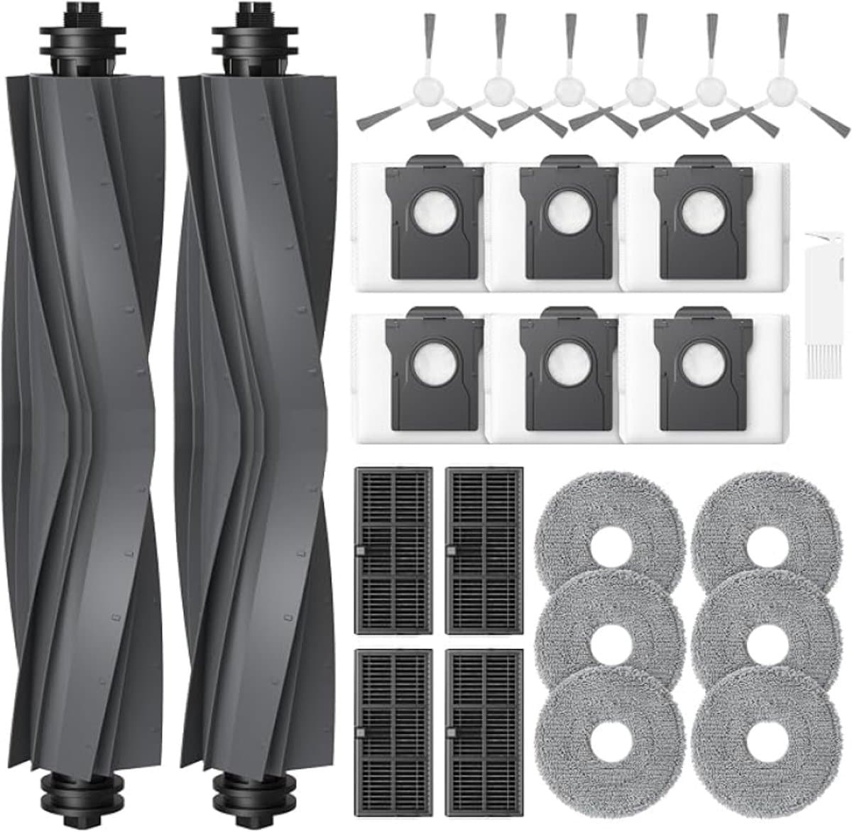 25 stuks accessoireset voor Dreame L10s Ultra Gen 2, L10s Pro Ultra Heat, L40 Ultra AE, X30 Ultra en Mova E30 Ultra robotstofzuigers - inclusief 2 hoofdborstels, 6 stofzakken, 6 reinigingsdoeken, 4 HEPA-filters en 6 zijborstels — afbeelding 1