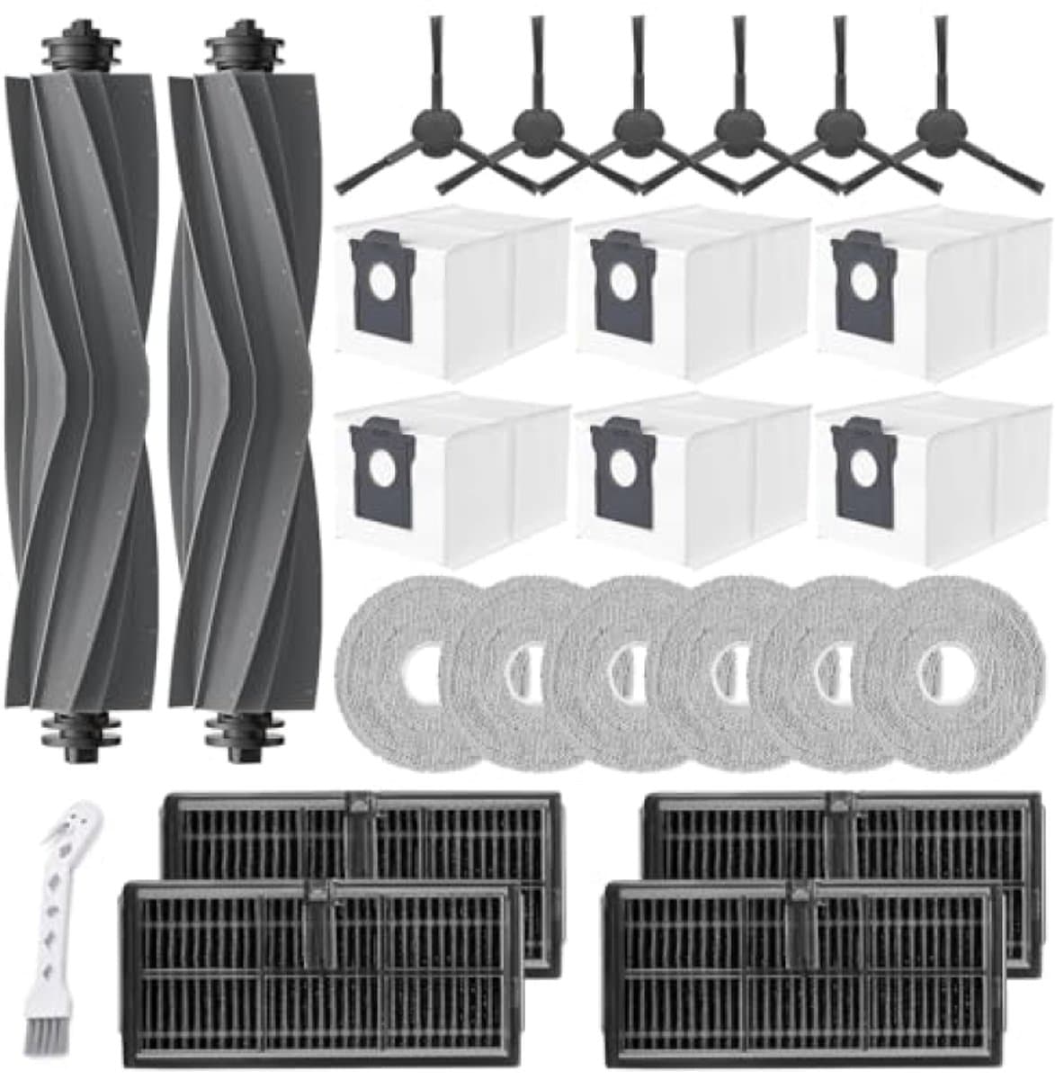 25-delige accessoireset voor Dreame L40 Ultra AE / L10s Ultra Gen 2 / L10s Pro Ultra Heat / X30 Ultra / Mova E30 Ultra – 2 hoofdborstels, 6 stofzakken, 6 zijborstels, 4 filters, 6 dweilen — afbeelding 1