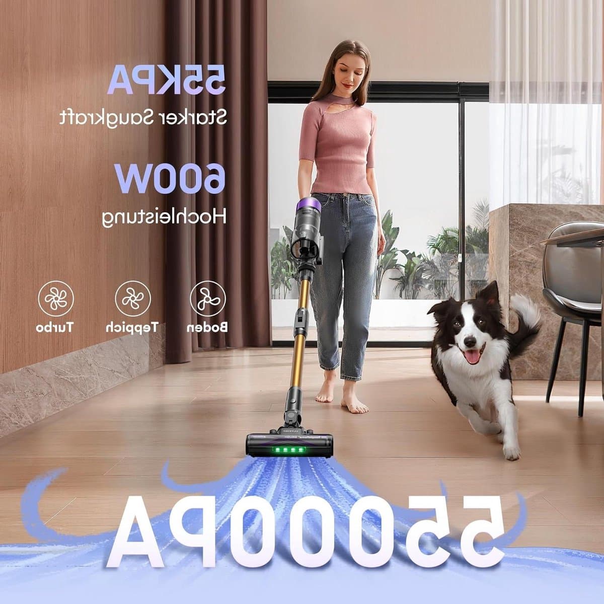 Steelstofzuiger - Draadloze Bezemer - Krachtig Schoonmaken - GreenEye Technologie - 60 Min Looptijd - Champagne Paars — afbeelding 1