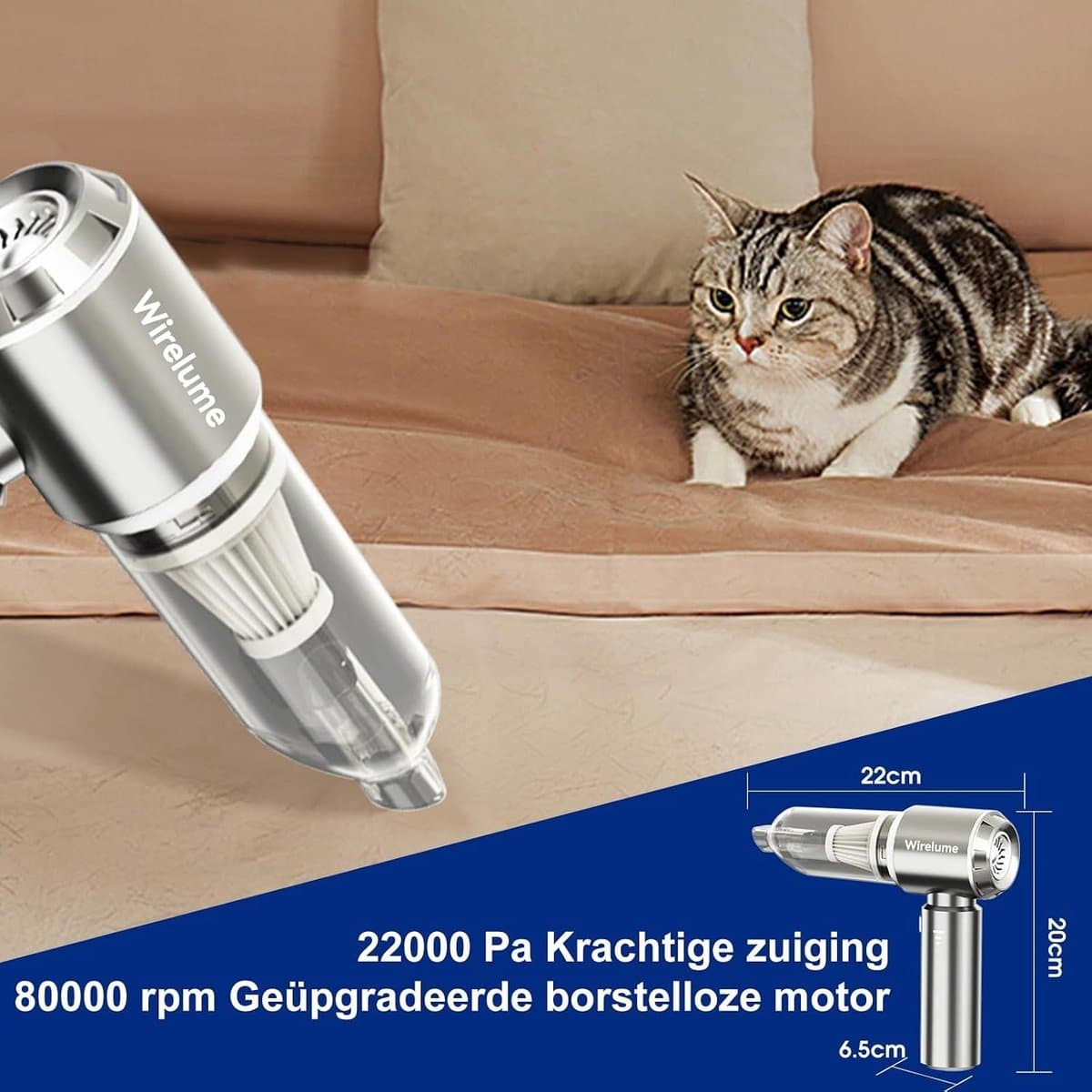 Draadloze Handheld Auto Stofzuiger - Lichtgrijs - Draagbaar en Oplaadbaar - Lichtgewicht met Krachtige Zuigkracht - Voor Thuis en Auto — afbeelding 1
