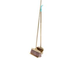 Bezem en Stoffer Set - Stoffer en Blik - Huishoudelijk Schoonmaken - Ergonomisch Ontwerp - 115 cm - Goud