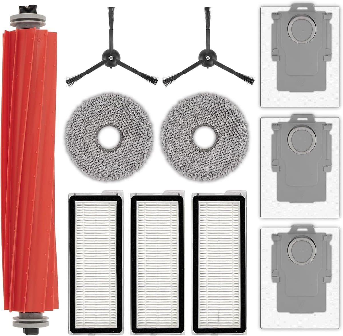 11 stuks accessoires - inclusief 1 Rolborstel, 2 Zwarte Zijborstels, 3 Stofzakken, 3 Filters, 2 Dweilpads - Voor Roborock P10pro ,P10s, P10S PURE,QRevo S,Qrevo Pro, Qrevo MaxV, QRevo Plus — afbeelding 1