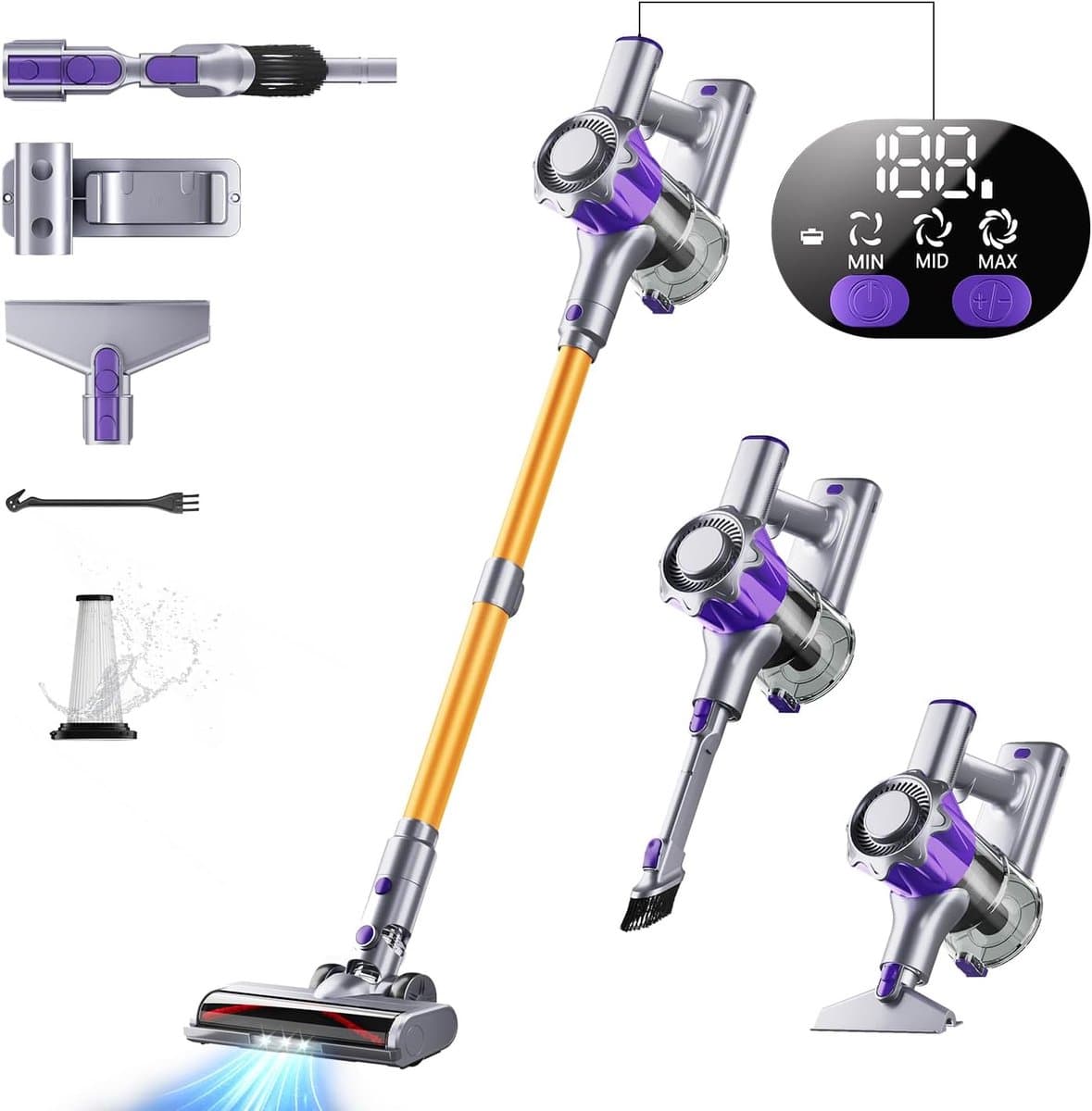 Draadloze Stofzuiger - Steelstofzuiger Accu - Grondig Schoonmaken - 40 kPa Kracht - 50 Min Looptijd - Paars Goud — afbeelding 1