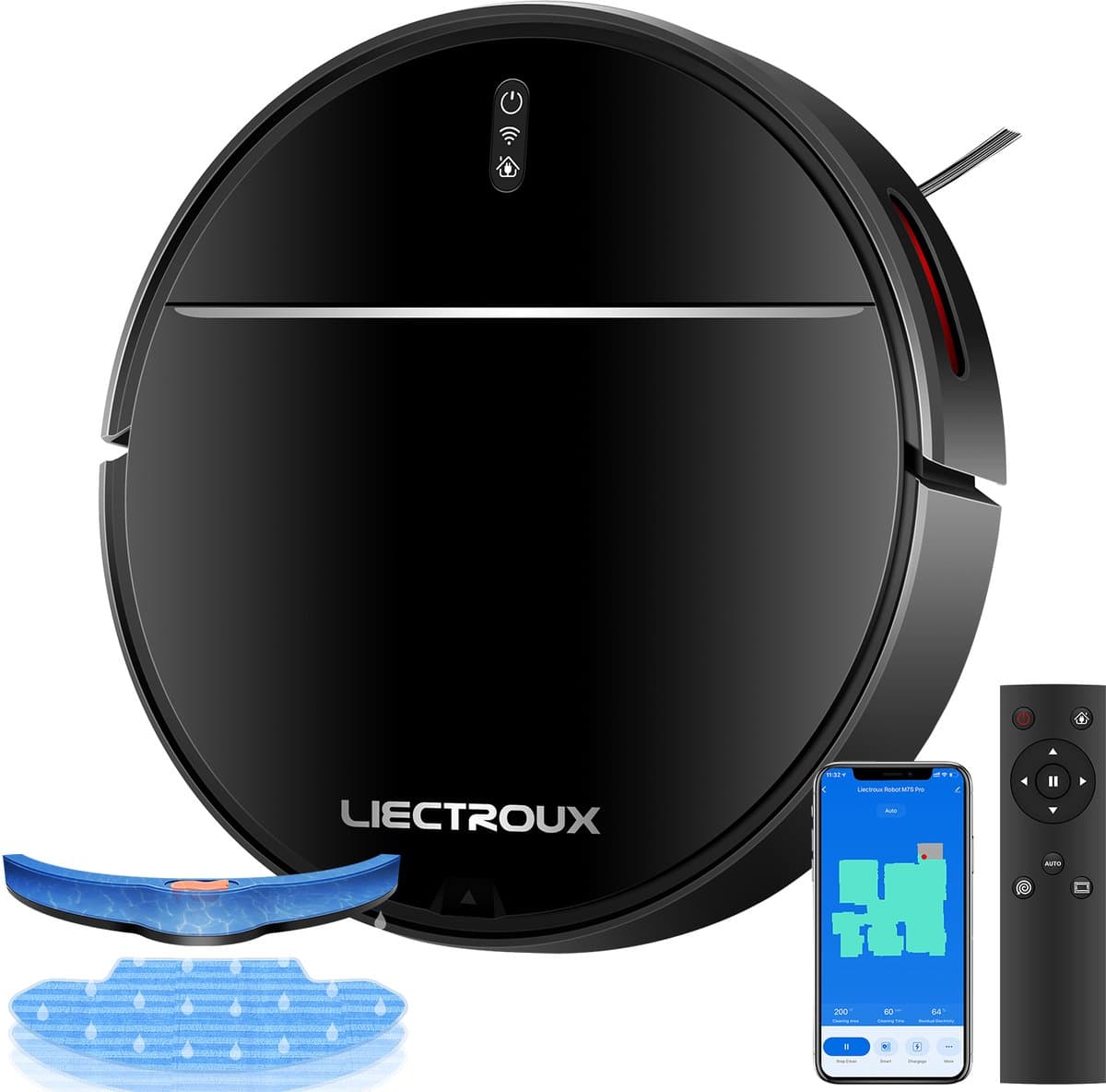 LIECTROUX M7S PRO – 2-in-1 Robotstofzuiger en Dweil – 4000Pa Sterke Zuigkracht – Slimme Gyroscopische Navigatie – Automatisch Hervatten – Geschikt voor Huisdieren & Tapijt – App & Alexa/Google - zwart — afbeelding 1