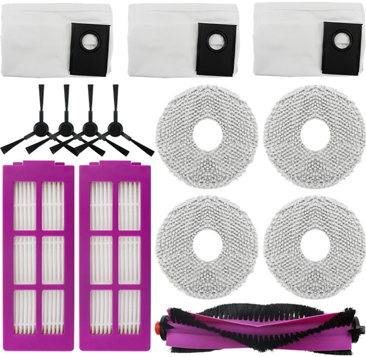14stuks - Accessoirekit geschikt voor Eureka J15 Pro Ultra Stofzuigerrobot: 1 Rollenborstel - 4 Zijborstels - 4 Vervangende Doeken - 3 Stofzakken - 2 Filters — afbeelding 1