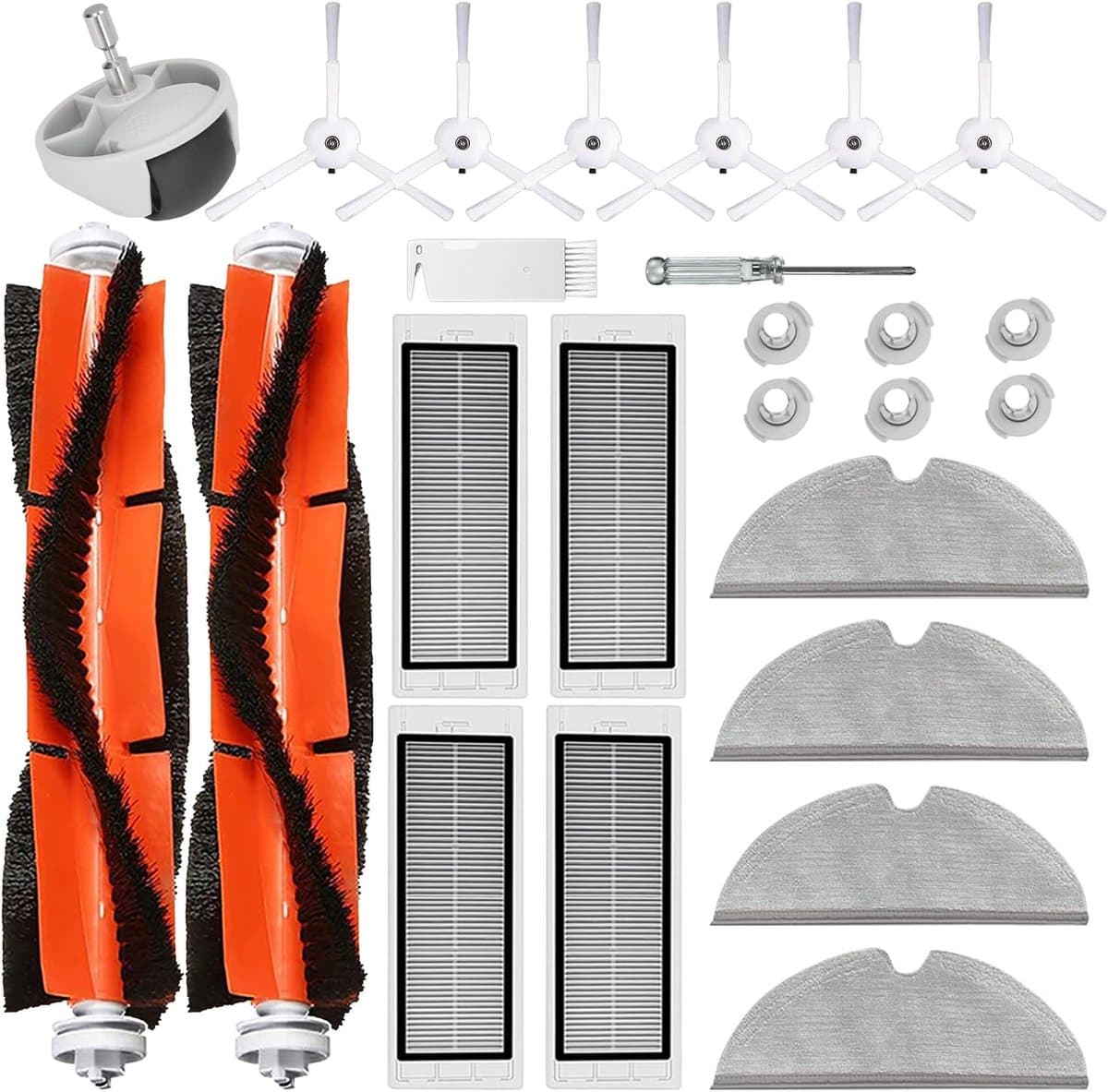 Accessoireset Geschikt voor Xiaomi Roborock S5 S50 S51 S55 S5 Max S6 S60 S65 stofzuiger, 2 hoofdborstels, 4 Hepa-filters, 4 dweilters, 6 waterfilters, 1 wiel, 6 zijborstels — afbeelding 1