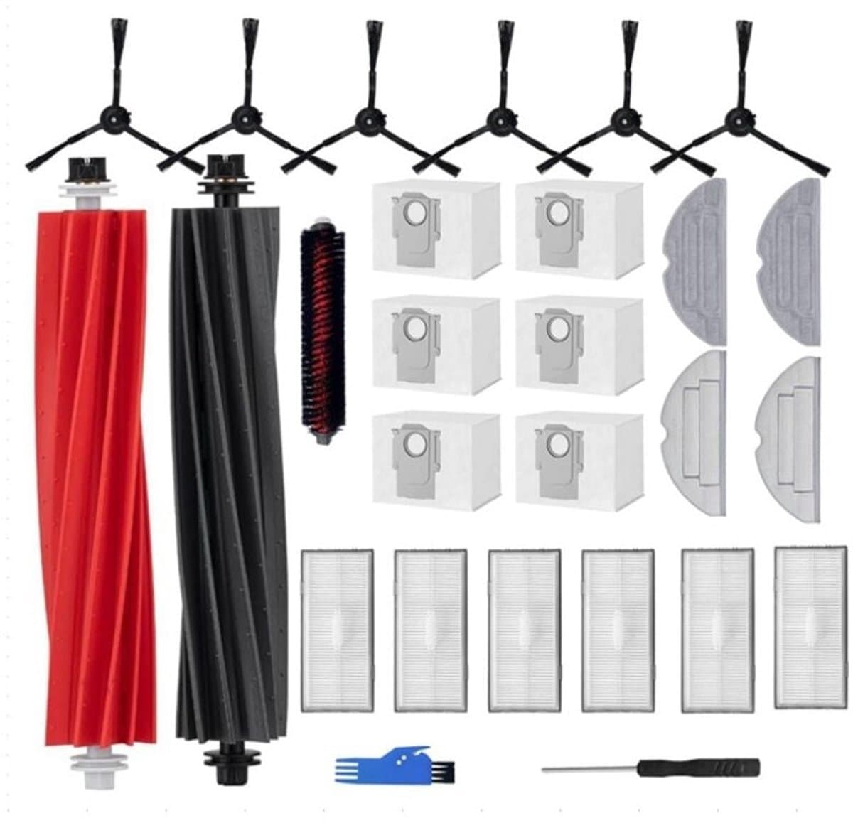 Accessoireset geschikt voor reserveonderdelen voor de Roborock S8 Pro ULtra robotstofzuiger, 6 stofzakken, 6 filters, 6 zijborstels, 4 dweilen, 1 reinigingsborstel — afbeelding 1