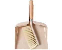Bezem en stoffer - Mini reinigingsset - Kleine ruimtes reinigen - Houten handvat - 32x21x5cm - Bruin