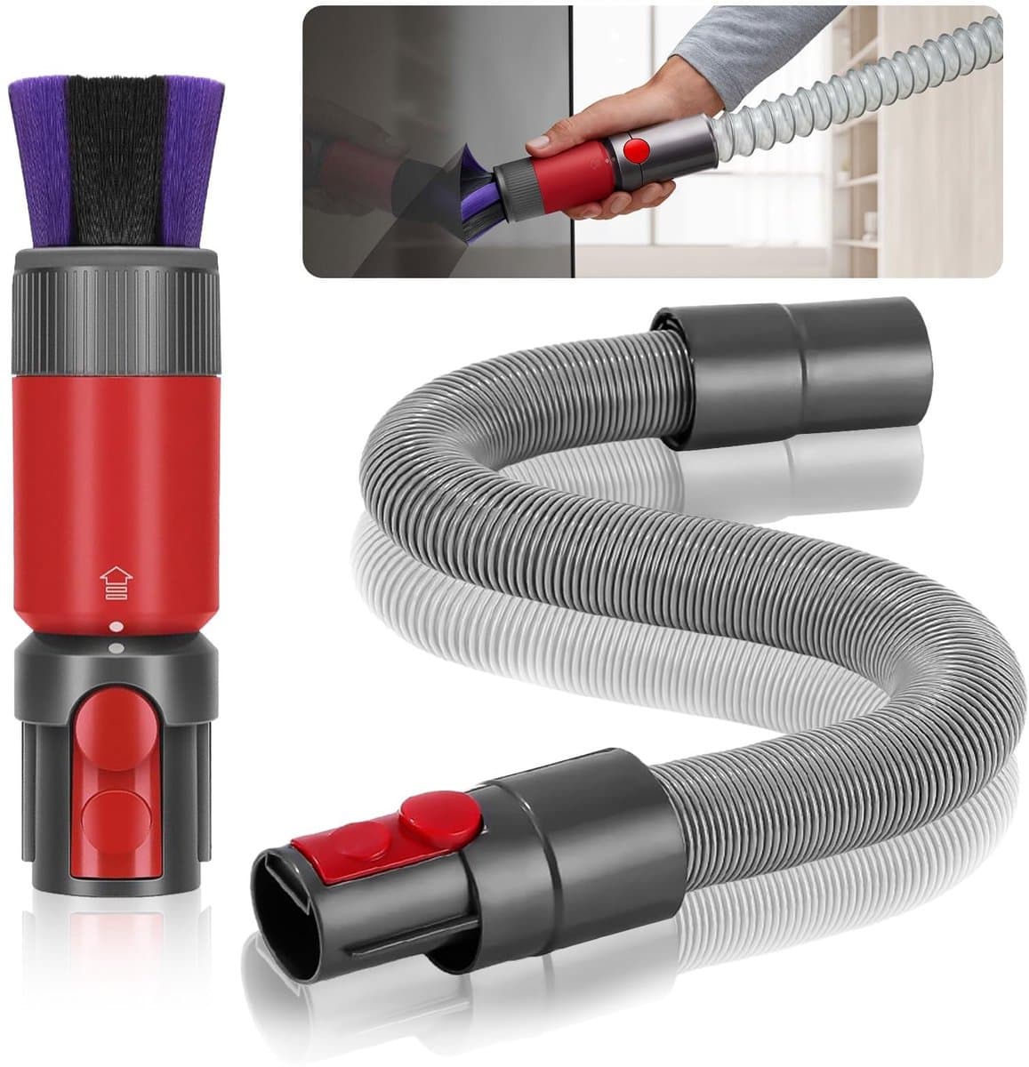 Dailygoods- Krasborstel 2-Delig - Flexibele Verlengslang 20/63 inch - Geschikt voor Dyson V7/V8/V10/V11/V15 - Universele Stofzuiger Accessoires - Ideaal voor Tapijten en Vloeren - Stofzuigerborstel — afbeelding 1