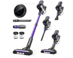 Paarse Snoerloze Steelstofzuiger 40 x 34 x 18 cm, 265 W, 26 kPa, 2 Zuigstanden, 5-Laags HEPA Filtersysteem, LED Vloerborstel, 45 min Gebruiksduur, Draadloze Stofzuiger voor Vloer, Tapijt en Auto