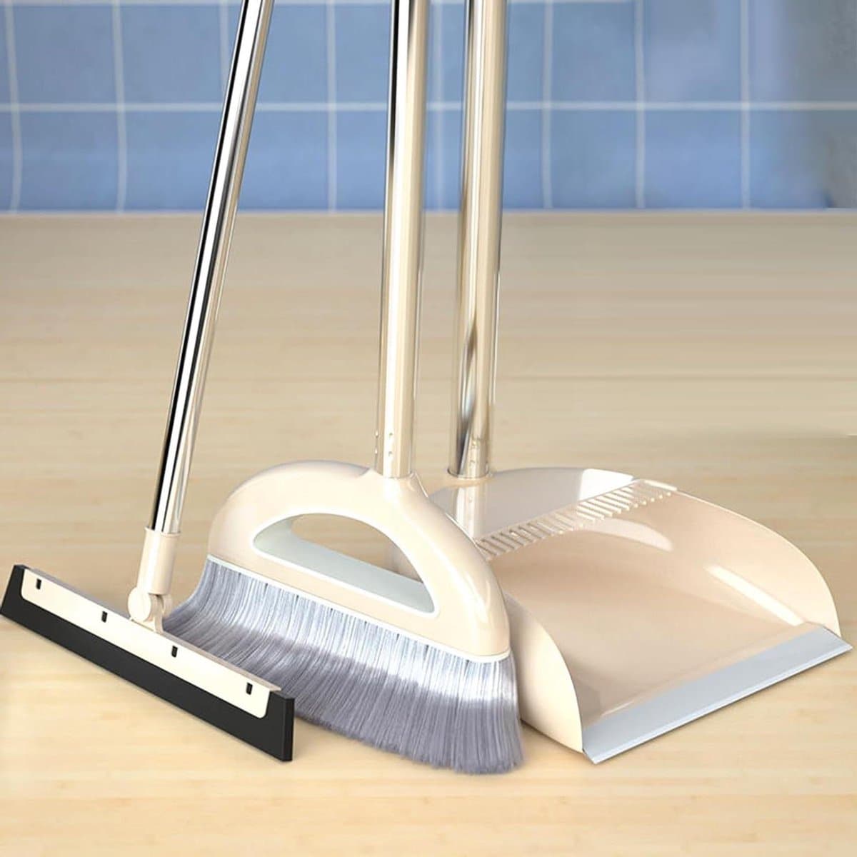 Stof- en borstelset - Stoffer en blik - Gemakkelijk schoonmaken - Met kamfilter - Lange steel - Meerkleurig — afbeelding 1