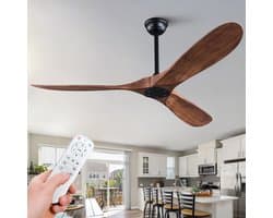 MIVRAY Plafondventilator – Stil 60 Inch – Omkeerbare DC Motor – ABS – Zwart en Donker Walnoot – Zonder Licht – Afstandsbediening en Timerfunctie