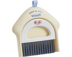 Bezem en Stofpan - Schoonmaak Set - Kleine Ruimtes Reinigen - Compact Ontwerp - 18.5 x 17 cm - Geel