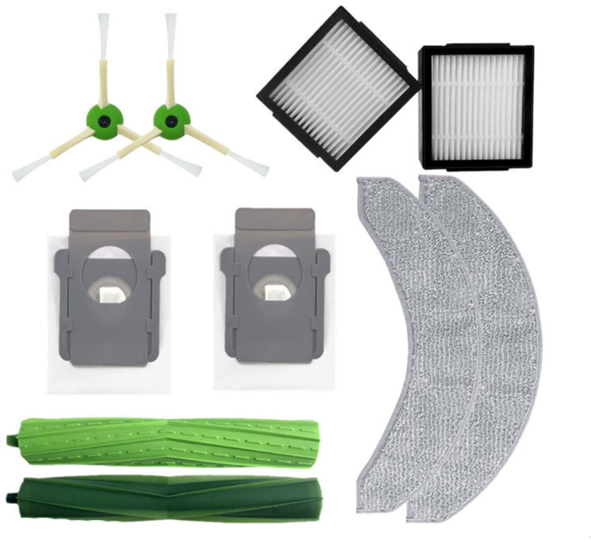 Geschikt voor (10 stuks) Vervangende onderdelen compatibel met iRobot Roomba Combo j7, Combo j7+, Combo j9+, Combo 10 Max robotstofzuiger, dubbele rubberen rolborstel, 2 dweilpads, 2 HEPA-filters, 2 stofzakken, 2 zijborstels — afbeelding 1