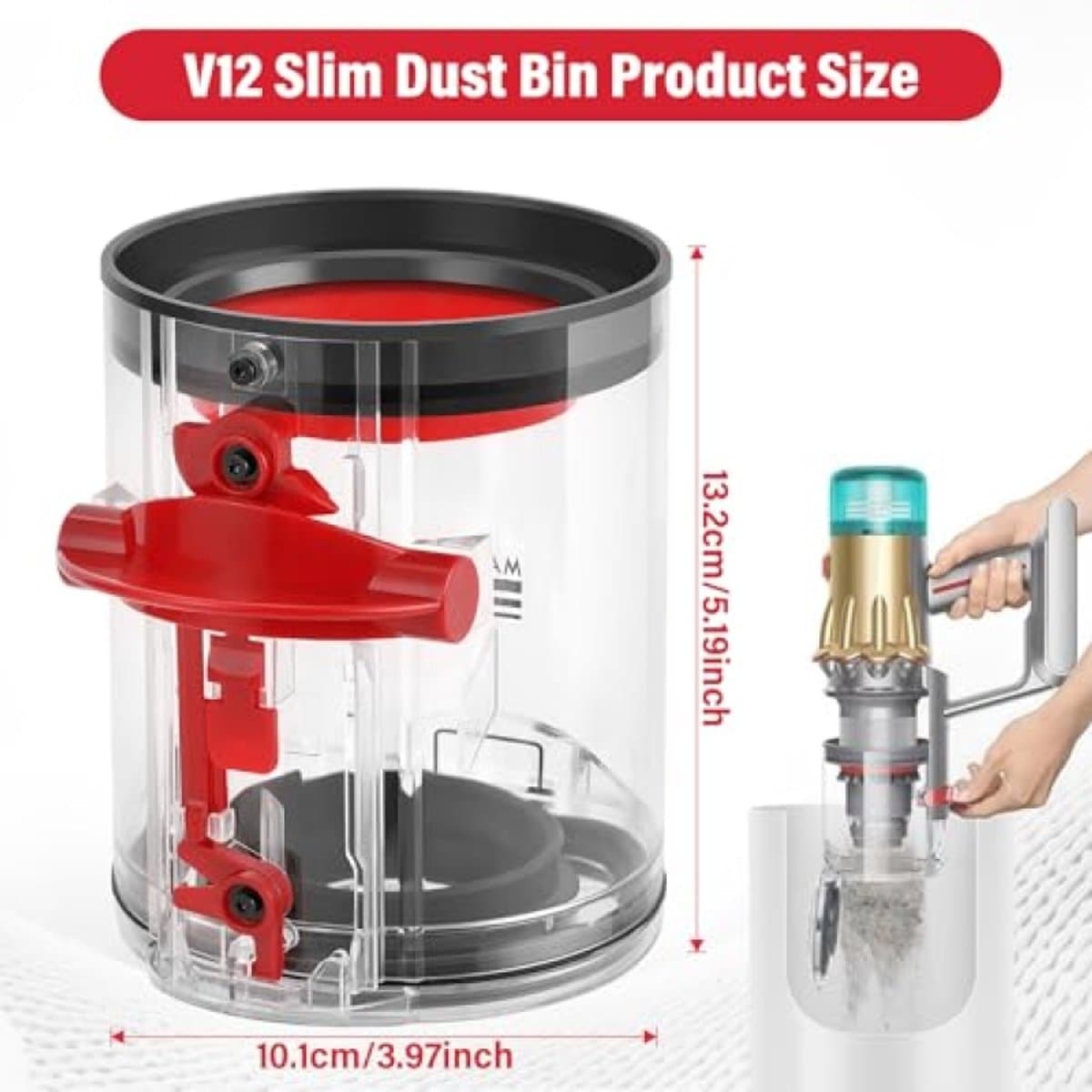 Stofzuigercontainer reserveonderdeel voor Dyson V12 Detect Slim - Stofverzamelpan reservoir accessoires voor Dyson V10 Digital Slim - Stofbusje onderdeel nr. 965272 - PromoHome — afbeelding 1