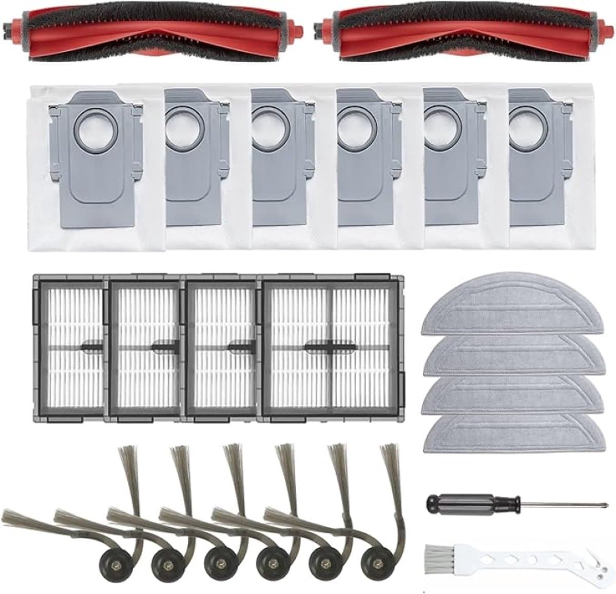 24-delige accessoireset voor Roborock Q10 S5+ – 2 hoofdborstels, 4 stofzakken, 6 dweilpads, 4 filters, 6 zijborstels, 1 schroevendraaier & 1 schoonmaakborstel — afbeelding 1