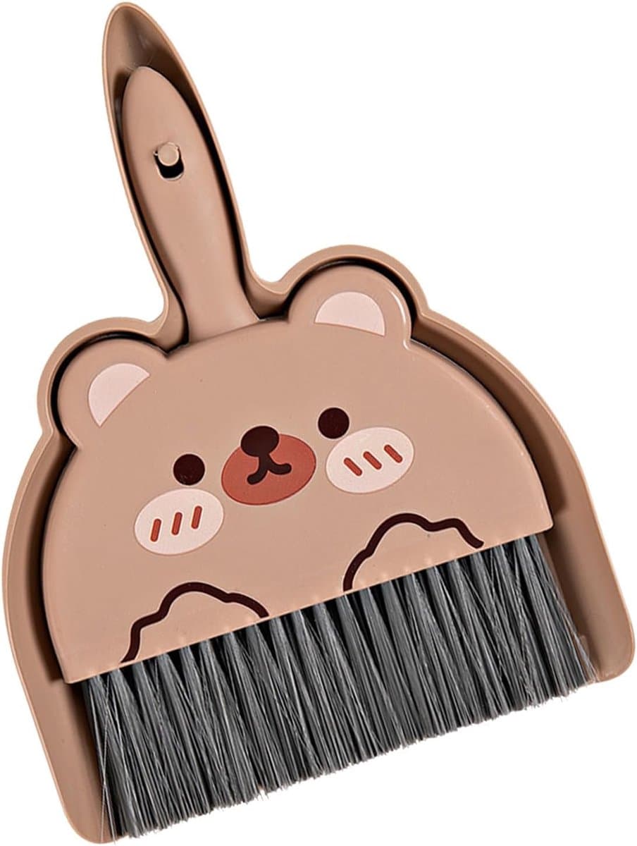 Handbezem Stoffer Set - Kleine Schoonmaakset - Bureau Reinigen - Clip Samen Opslag - 18 x 23 Cm - Bruin — afbeelding 1
