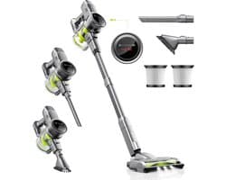 26Kpa Draadloze Steelstofzuiger met Borstelloze Motor - 40Min Afneembare Batterij - LED Display - 6 in 1 Lichtgewicht Stofzuiger voor Huisdierhaar - Tapijt Auto Vloer