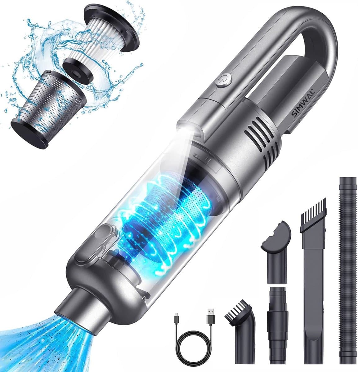 Draadloze Handstofzuiger - 120 W, 9500 PA, Lichtgewicht en Draagbaar, Ideaal voor Huis en Auto, Met LED Lamp en Diverse Accessoires — afbeelding 1
