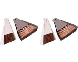 Mini Bezem Stoffer Set - Desktop Reiniger - Kleine Oppervlakken Schoonmaken - Compact Formaat - 17x15cm - Beige Koffie