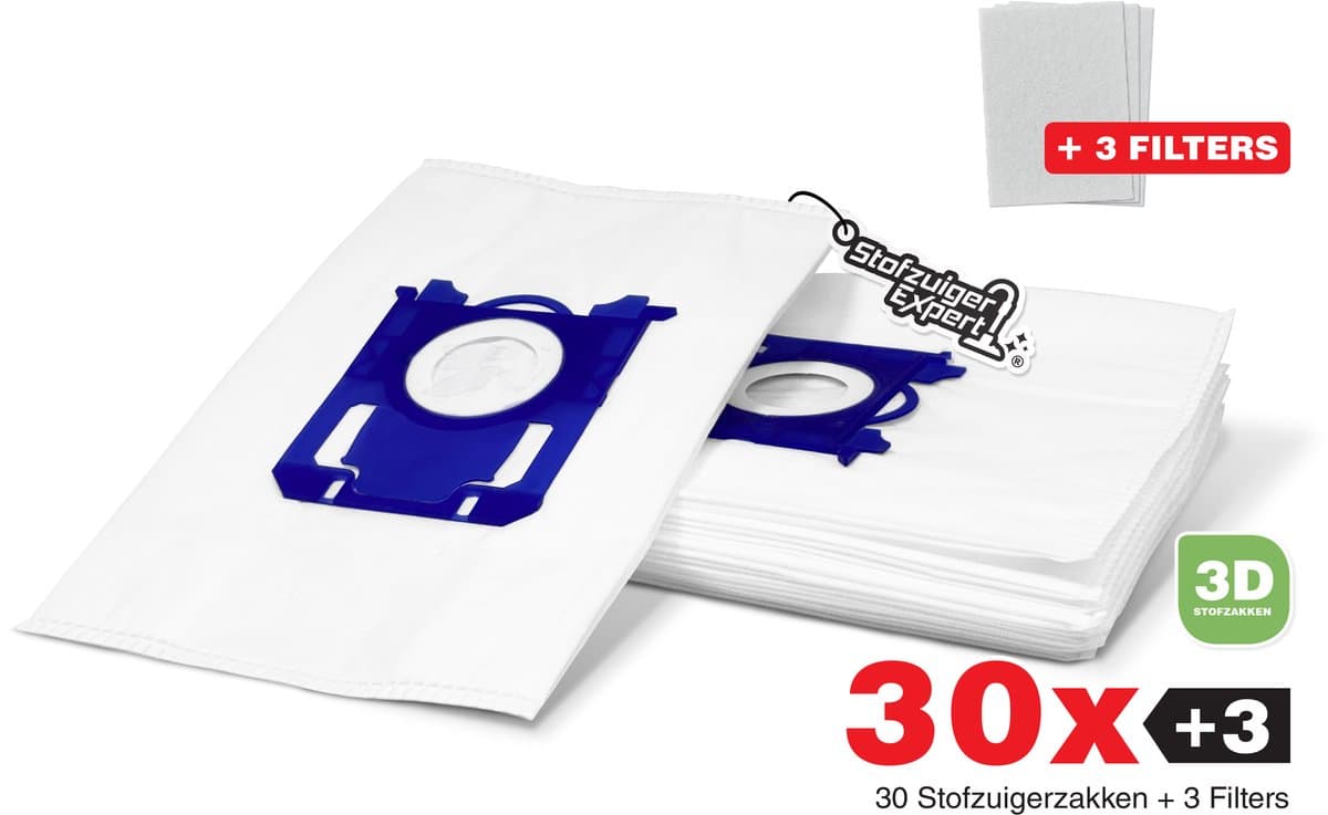 30x S-Bag 3D Stofzuigerzakken geschikt voor Philips, AEG, Electrolux - 30 stofzakken + 3 Filters - A-Kwaliteit Alternatief Microvezel Zakken — afbeelding 1