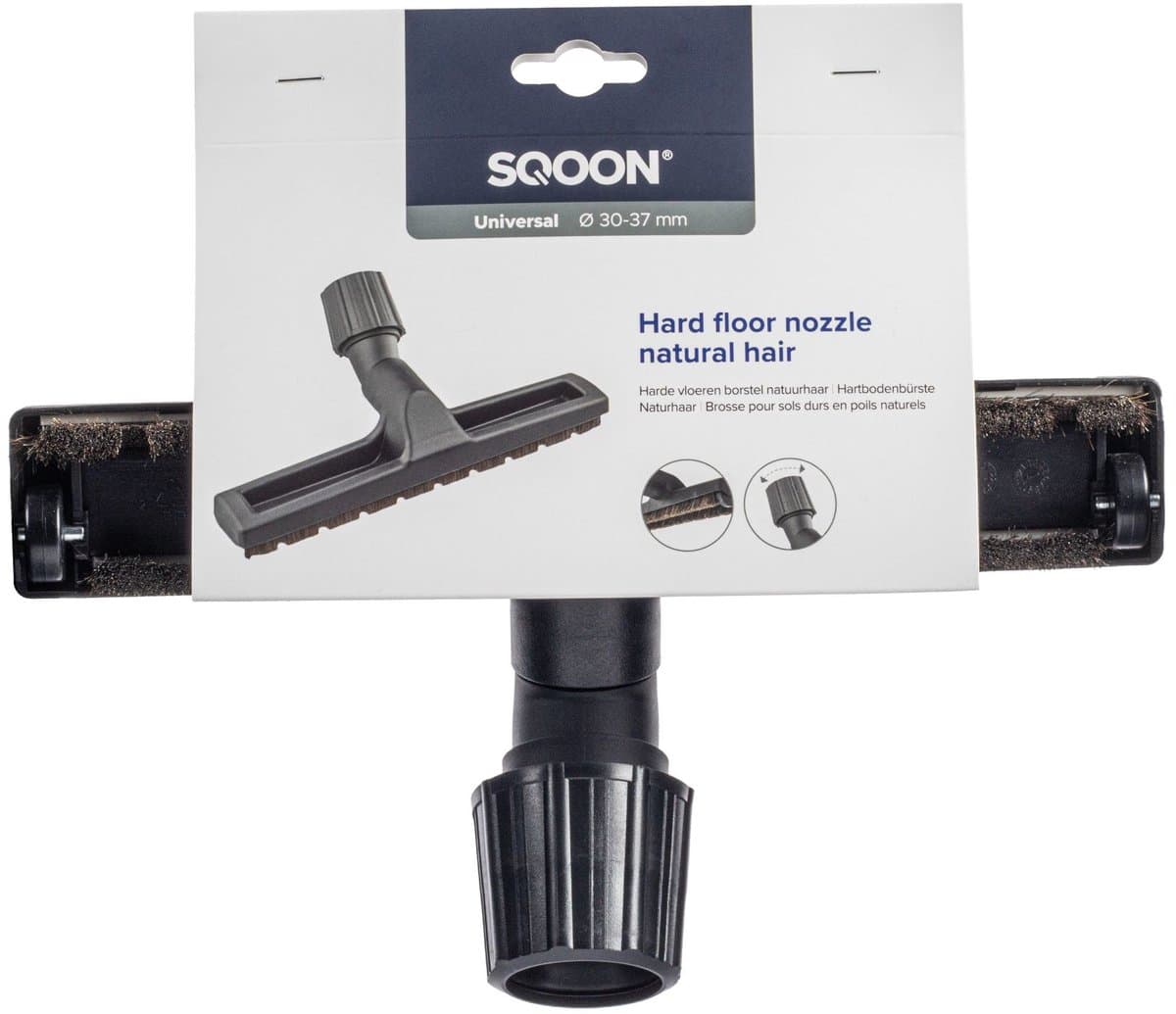SQOON® Harde vloeren borstel natuurhaar - Universele aansluiting 30-37 mm - Met rubberen wieltjes - Geschikt voor parket en tegels - Extra lang natuurhaar voor krasvrij reinigen — afbeelding 1