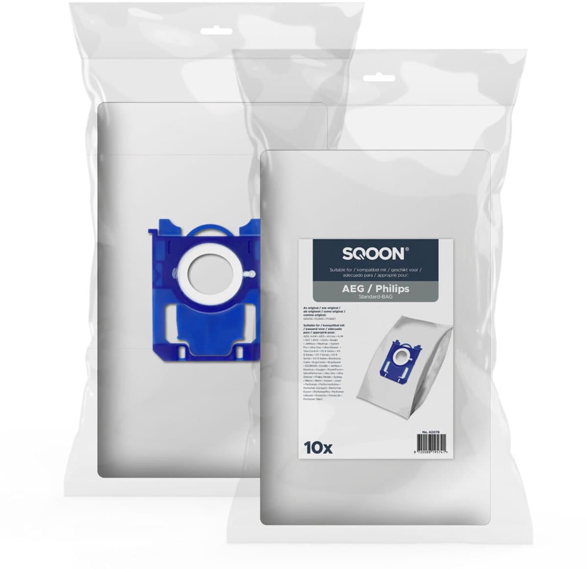 SQOON® Stofzuigerzakken geschikt voor Philips / AEG / Electrolux - Gelijk aan model: GR201S / E200S / FC8021 - High Filtration met vernieuwde aansluiting voor optimale pasvorm — afbeelding 1
