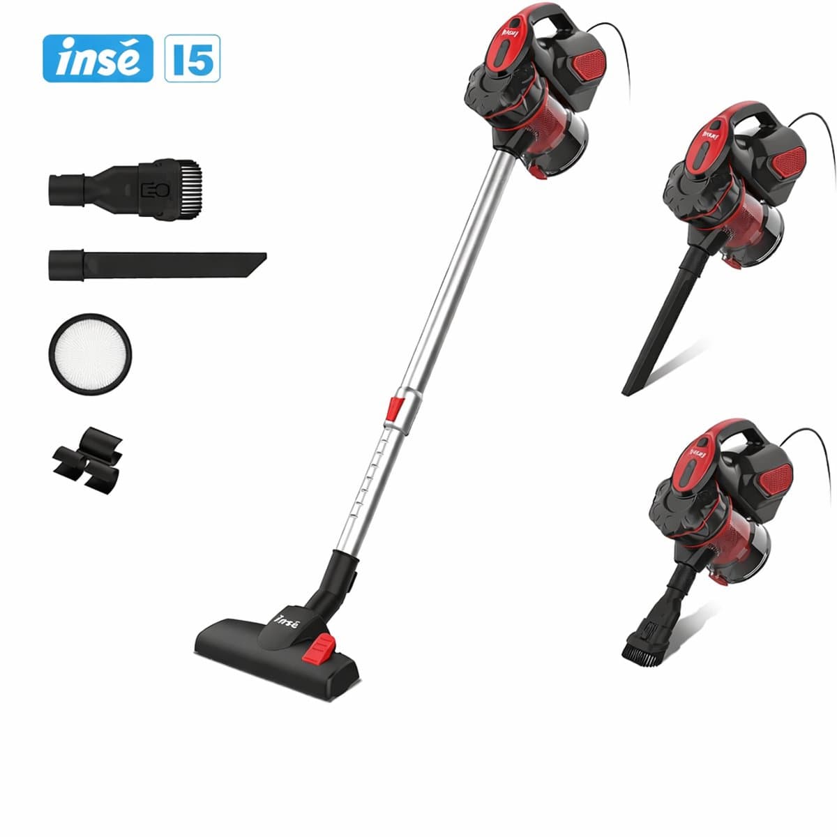 Lunekiss Steelstofzuiger met Snoer 600W – 18 kPa Zuigkracht – 3-in-1 Handstofzuiger en Stofzuiger Zonder Zak – Rood — afbeelding 1