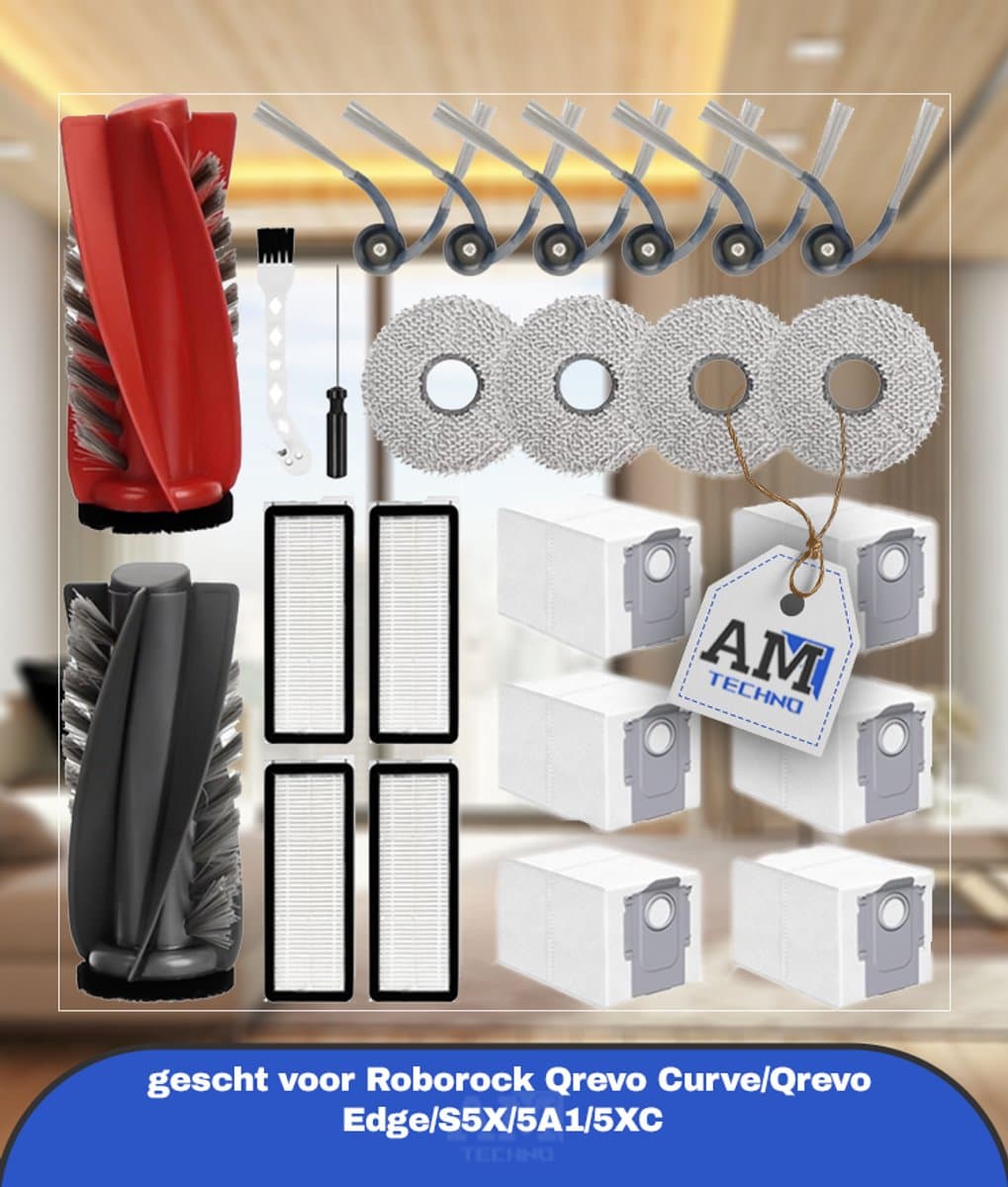 24 stuks accessoires gescht voor Roborock Qrevo Curve/Qrevo Edge/S5X/5A1/5XC stofzuiger, hoofdborstel, stofzak, wisdoeken, filter, zijborstels, schroevendraaier, zuigrobot, reserveonderdelen — afbeelding 1