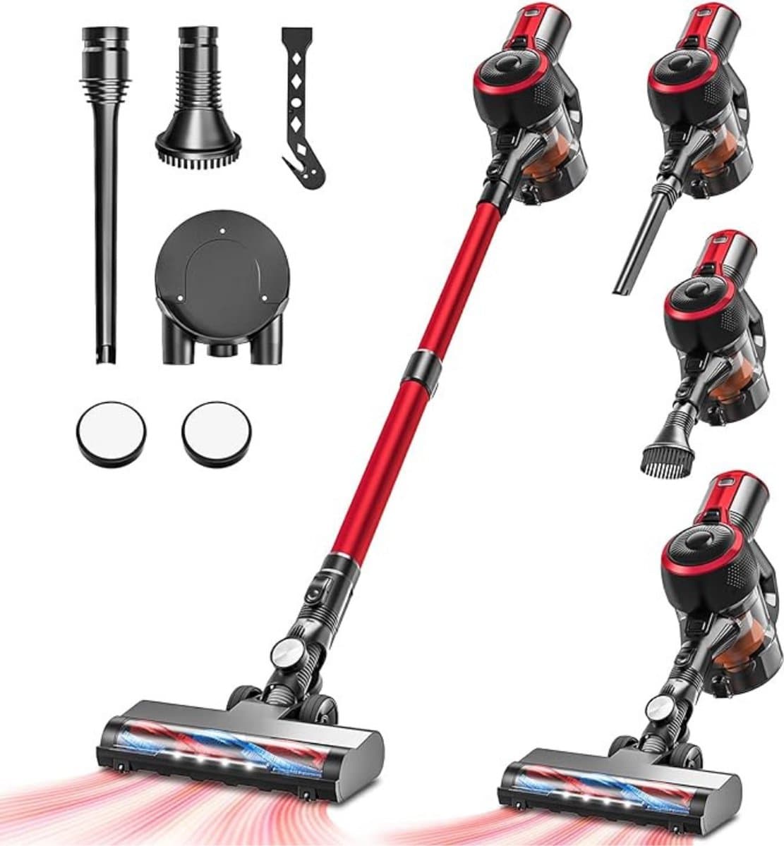 Multifunctionele Stofzuiger zonder Zak – Op Accu – Draadloos – Tapijtreiniger – Vacuum Cleaner – Vlekkenreiniger – Lichtgewicht – Rood — afbeelding 1