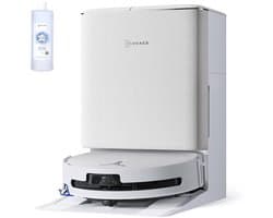 ECOVACS DEEBOT T90 OMNI – Robotstofzuiger – OZMO Roller dweil – 30.000 Pa –ZeroTangle 4.0 Anti-tangle –AIVI 3D obstakelvermijding–Zelfreinigend– Voor harde vloeren & tapijt–Wit–T80 Upgrade–1000ml Schoonmaakmiddel