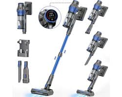Chesto T1 Steelstofzuiger Draadloos 400W - 60 Min Accuduur - Slechts 2 kg - 2-in-1 Kruimeldief - Geschikt voor Dierenharen - 35 kPa Zuigkracht - Automatische Stofsensor - HEPA 13 - LED-zuigmond - Incl. Wandhouder & 3 Opzetstukken