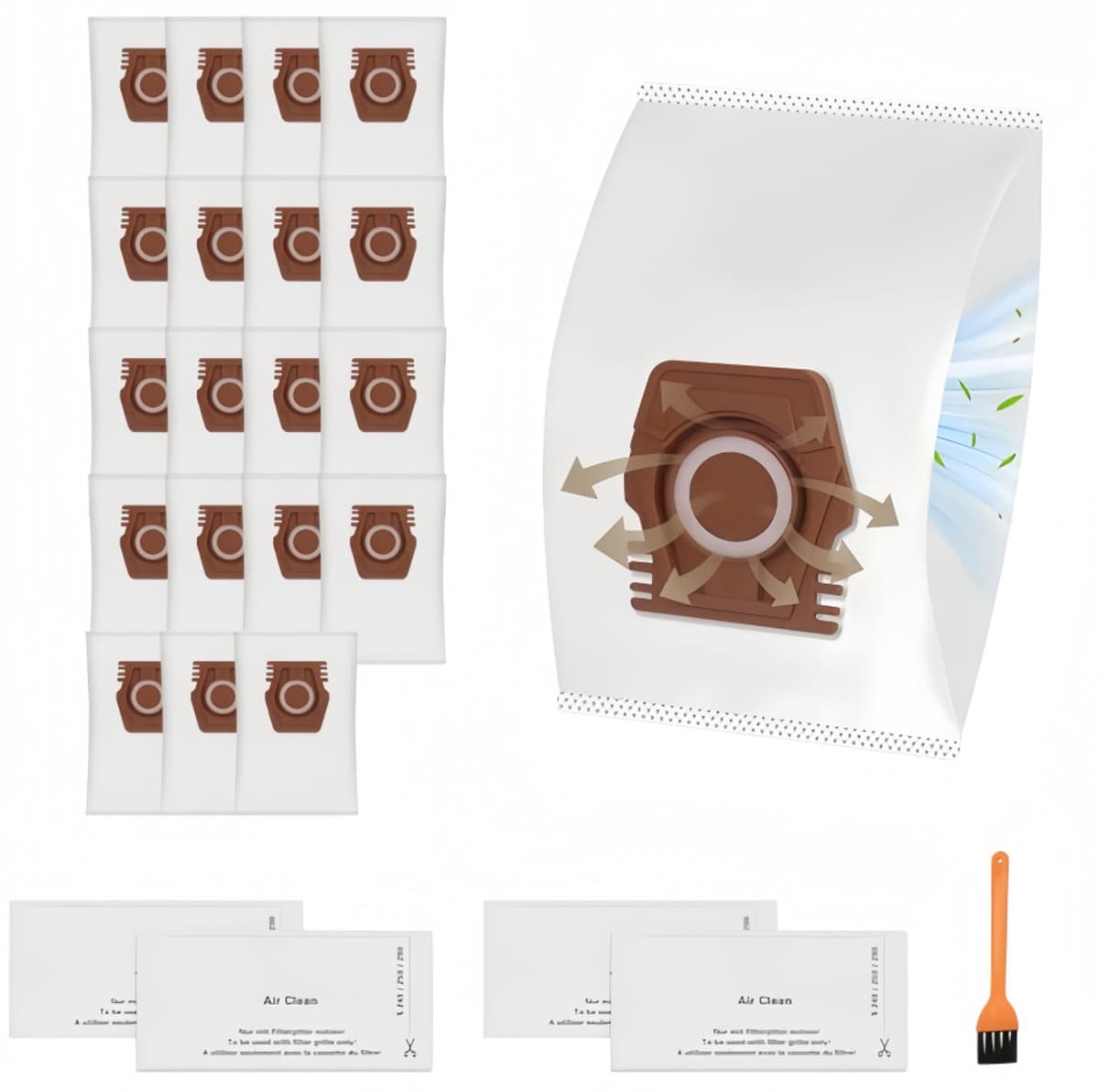 23 stuks - Erbij betrekken20 stofzakken - 2 sets filterkatoen en een borstel - compatibel met Miele Hoover Pure CO-stofzuigerzakken voor Guard M1 S8380 Flex Parquet Silence Performance Cat & Dog-serie — afbeelding 1