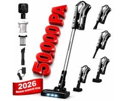 TurboTronic VS280 - 50000PA Cyclonic - 2-in-1 draadloze Steelstofzuiger met kruimeldief – hoge zuigkracht - 2 snelheden - 2200 mAH accu - 120W - extra accessoires - Zwart