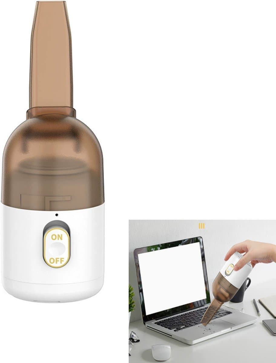 KZQ Draadloze mini bureaustofzuiger met USB opladen - Draagbare kruimelverwijderaar voor bureau en toetsenbord - Transparant ontwerp met draaibare borstel - Wit — afbeelding 1