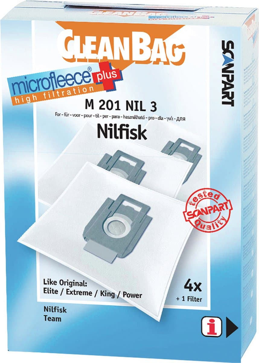 CleanBag stofzuigerzakken 4 stuks - Geschikt voor Nilfisk Elite Extreme GM300 GM400 GM500 King Power - Inclusief 1 filter - Alternatief — afbeelding 1